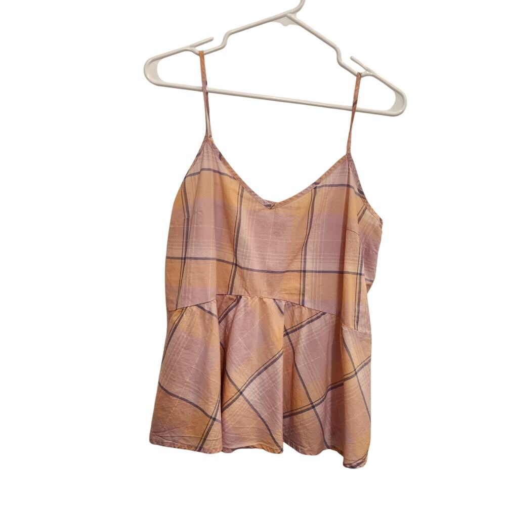 Old Navy Orange Plaid Sleeveless Casual  Peplum V-Neck Chic Tank Top Medium